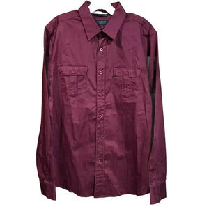 Guess men's long sleeve textured button down shirt red Size Large Occasion Party